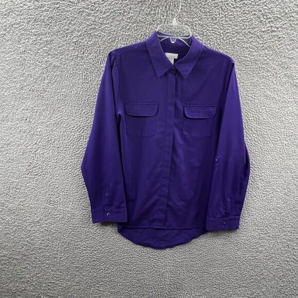 Chicos Women Top 1 Medium Button Front Roll Tab Long Sleeve Shirt Pocket - Picture 1 of 12